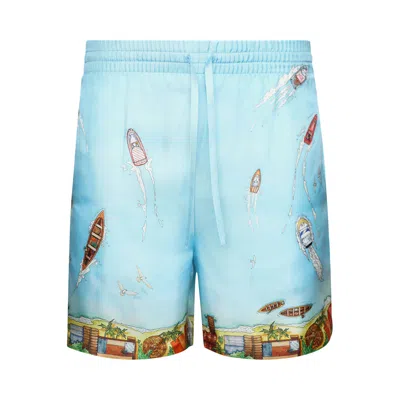 Pre-owned Casablanca Maison Sur Piloti Silk Shorts 'blue' | Men's Size S