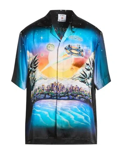 Casablanca Man Shirt Black Size Xxl Silk In Blue