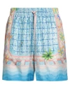 Casablanca Light Blue Shorts With All-over Graphic Print In Blue
