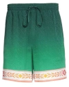 Casablanca Unity Is Power Print Silk Shorts In Green