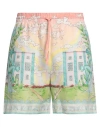 Casablanca Linen Shorts With Printed Graphic Design In Pink