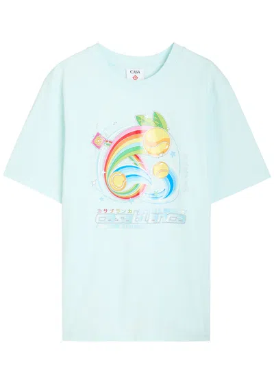 Casablanca Manga Tennis Ball Printed Cotton T-shirt In Blue