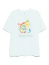 Casablanca Short-sleeved T-shirt In Light Blue Cotton With Graphic Print In Blue