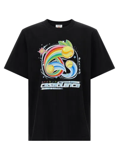 Casablanca Black Cotton Short-sleeved T-shirt With Graphic Print