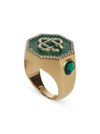 Casablanca Men's 18k Gold-plated Brass & Enamel Logo Ring In Green Gold