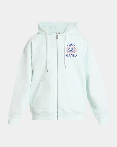 Casablanca Men & Apos;s Graphic Cotton Zip-front Hoodie In Blue