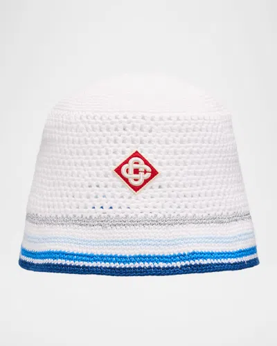Casablanca Men & Apos;s Mesh Stripe Crochet Bucket Hat In White