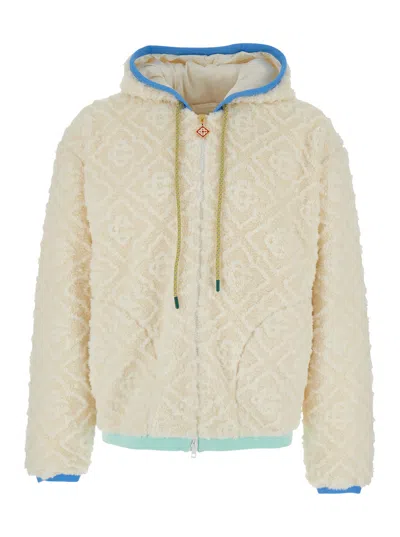 CASABLANCA CASABLANCA MEN BEIGE JACKET WITH ALL-OVER MONOGRAM AND FIXED HOOD IN FABRIC MAN