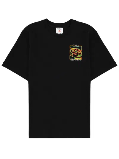 Casablanca Black Crewneck T-shirt With Logo Detail On The Front And Maxi Logo On The Rear In Cotton Man