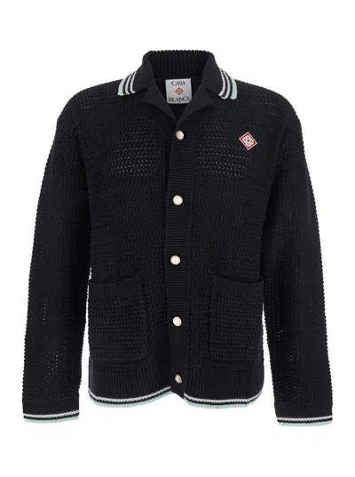 CASABLANCA CASABLANCA MEN BLACK CARDIGAN WITH LOGO PATCH ON THE FRONT IN COTTON MAN