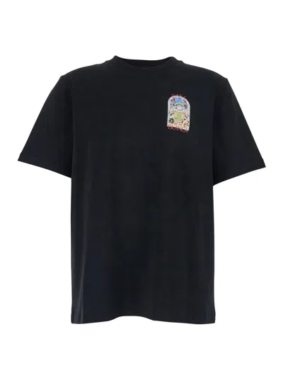 Casablanca Men Black Crewneck T-shirt With Logo Detail On The Front And Maxi Logo On The Rear In Cot