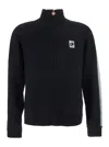 Casablanca Men Black High Neck Sweatshirt With Logo Patch On The Front In Wool Man In Black