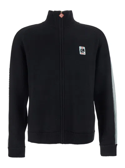 CASABLANCA CASABLANCA MEN BLACK HIGH NECK SWEATSHIRT WITH LOGO PATCH ON THE FRONT IN WOOL MAN
