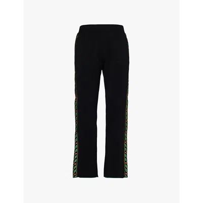 Casablanca Mens Laurel Embroidered Straight-leg Wool Knitted Trousers Black