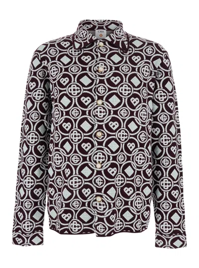 CASABLANCA CASABLANCA MEN BORDEAUX SHIRT WITH CLASSIC COLLAR AND ALL-OVER MONOGRAM IN COTTON MAN