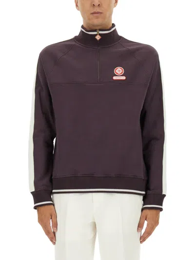 Casablanca Bordeaux Sweatshirt With Half Zip And Logo In Purple