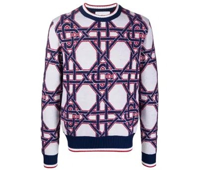 Pre-owned Casablanca Men's  Intarsia Knit Logo Jumper In Red/white/blue