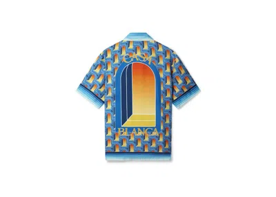 Pre-owned Casablanca Men's  L'arche De Nuit Cuban Collar Silk Shirtin Deep Blue