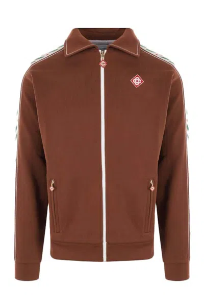 Pre-owned Casablanca Men's  Laurel Technical Jersey Fullzip Sweatshirt In Brown