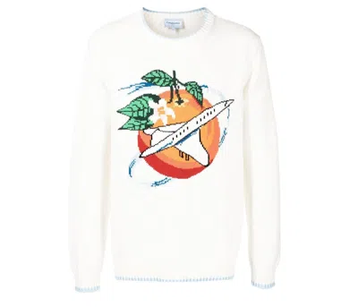 Pre-owned Casablanca Men's  Orbite Autour De L'orange Intarsia Jumper In Off/white