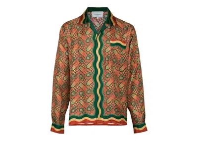 Pre-owned Casablanca Men's  Ping Pong Monogram Silk Shirtin Burgundy