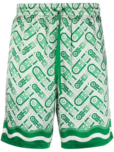 Pre-owned Casablanca Men's  Ping Pong Monogram Silk Shorts In Green