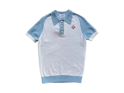Pre-owned Casablanca Men's  Raglan Boucle Polo Shirt In White/blue