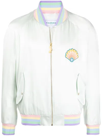 Pre-owned Casablanca Men's  Shell Embroidered Zipped Bomber Jacket In Mint Green