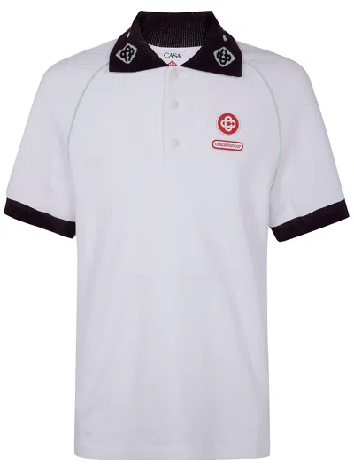 CASABLANCA CASABLANCA MEN "CHENILLE" COLLAR WHITE RAGLAN POLO