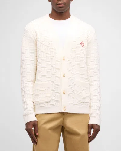 Casablanca Stylish Column Stitch Cardigan In White