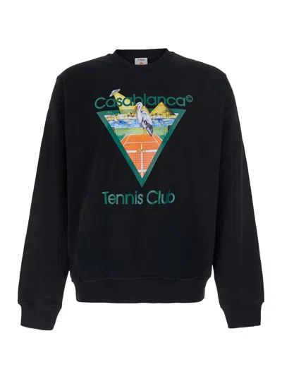 Casablanca Relaxed Fit Cotton Crewneck Sweatshirt With Logo Print In Black