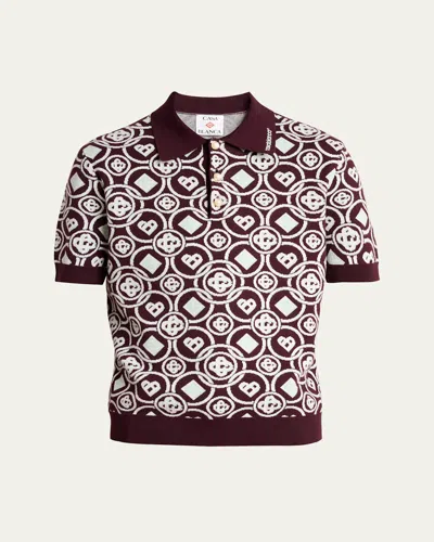 CASABLANCA MEN'S COTTON MONOGRAM KNIT POLO SHIRT