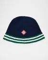 Casablanca Diamond Logo Stripe Cotton Crochet Bucket Hat In Navy