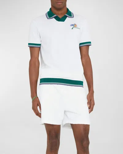 Casablanca Men's Croquis De Tennis Embroidered Polo Shirt In White