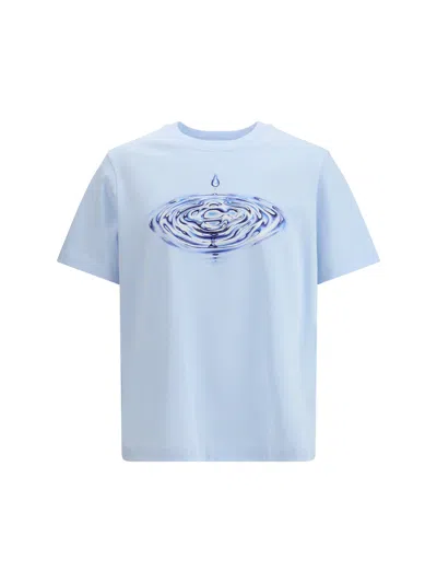 Casablanca Men Light Blue Crewneck T-shirt With Logo On The Front In Cotton Man