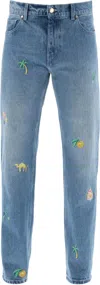 Casablanca Embroidered Straight Jeans For Men In Light Blue For Ss24 In Light Blue