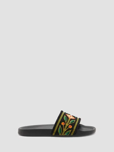 Casablanca Men's Embroidered Terry Slide Sandals In Black