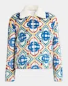 Casablanca Collared Faux Fur Jacket Olympic Diamond Monogram In Olympic Diamond