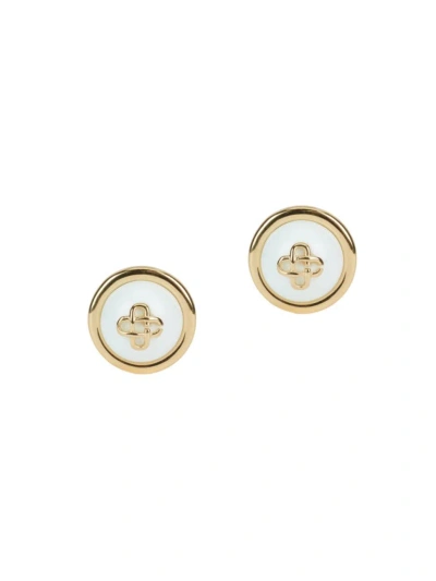 Casablanca Men's Faux Glass Pearl Logo Stud Earrings In Gold Pearl