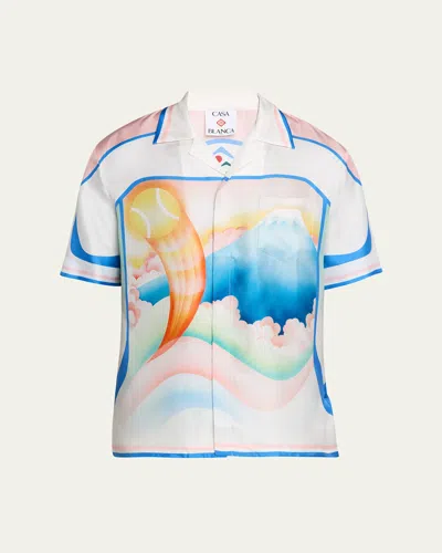 CASABLANCA MEN'S FUJI DREAM SILK SHORT-SLEEVE SHIRT