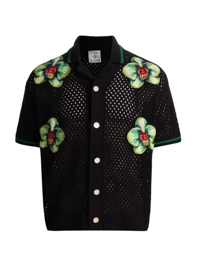 Casablanca Men Glitch Orchid Embroidered Crochet T-shirt In Black