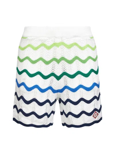 Casablanca Men Green And White Wave Crochet Cotton Shorts