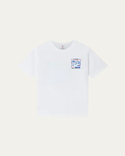 Casablanca Men White Crewneck T-shirt With Logo Detail On The Front And Maxi Logo On The Rear In Cot