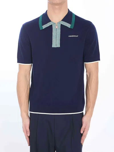 Casablanca Men Knit Tennis Polo Shirt In Blue