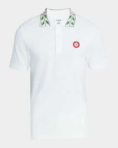 Casablanca Men's Laurel-collar Cotton Polo Shirt In White