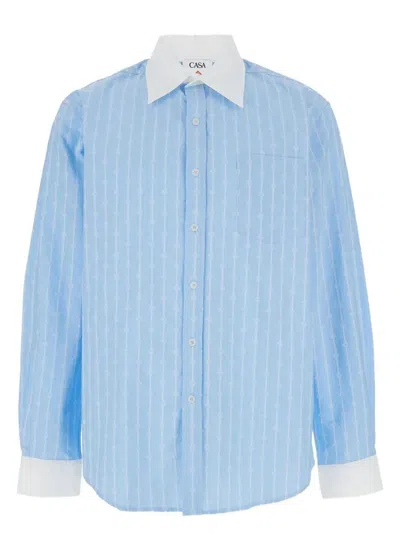 CASABLANCA MEN'S LAUREL MONOGRAM STRIPE SHIRT