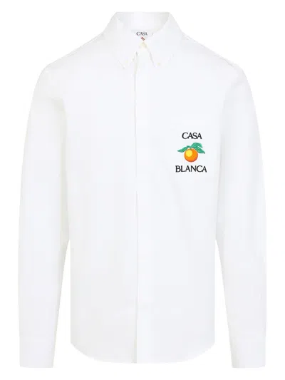 CASABLANCA MEN'S LONG SLEEVE EMBROIDERED ORANGE OXFORD SHIRT