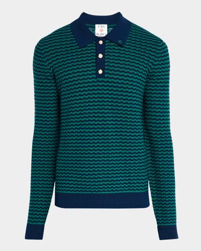 CASABLANCA MEN'S MINI WAVE KNIT POLO SHIRT