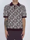 Casablanca Monogram Knit Short-sleeved Polo T-shirt In Burgundy