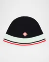Casablanca Men's Monogram Stripe-trim Crochet Beanie Hat In Multi